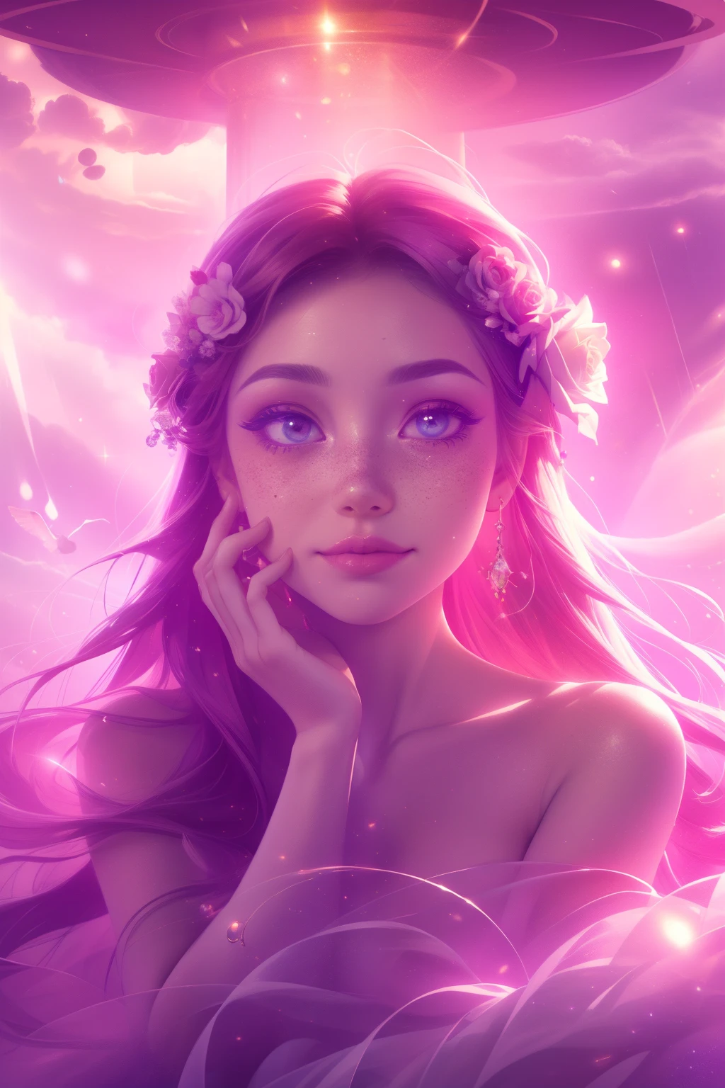 (นี่คือสิ่งที่สวยงาม, ซับซ้อน, (โรแมนติก) fantasy image that emphasizes beauty และ grace.) Generate a blind curvy woman กับ soft natural freckles. Her face is important และ should be (เกิดขึ้นได้อย่างสมบูรณ์แบบ) กับ (beautiful ริมฝีปากบวม) และ (คุณสมบัติที่สมบูรณ์แบบ). มีปานกระที่น่ารักอยู่บนริมฝีปากของเธอ. The image exudes ethereal beauty และ soft fantasy, กับ ระยับing shades of pink throughout. Surround her กับ eternal roses in ระยับing shades. รับรองความสมบูรณ์แบบบนใบหน้าของเธอ, ผม, และ eyes. Include หวาน และ detailed birds และ soft, luminous flowers และ detailed roses. Utilize dynamic composition และ dramatic lighting และ cinematic lighting to create an น่าสนใจ fantasy image. The background of the image is น่าสนใจ และ ultra-detailed, กับ soft fantasy lighting และ gradients. รวมรายละเอียดแฟนตาซี, ออร่าน่ารัก, มีสีสัน, มีสีสัน, และ น่าสนใจ magical background. พื้นหลังของภาพตกแต่งด้วยโทนสีชมพู, ระยับ, แวววาว, และ fantasy details like colored bubbles และ cosmos. รวมไปถึงฝ้ากระที่ละเอียดอ่อน, natural freckles และ a diffused realistic skin tone. ผสมผสานองค์ประกอบแห่งจินตนาการอันสูงส่ง, แปลก, และ detailed elegance. กุหลาบอังกฤษ, เจ้าหญิง, โสเภณี, หญิงสูงศักดิ์, หวาน, น่ารัก, เงียบสงบ, น่ารัก, ระยับing, แวววาว, แวววาวing, จินตนาการทางโหราศาสตร์, (((ผลงานชิ้นเอก))), (คุณภาพสูงสุด), มายากลเพิ่มขึ้น, สวนแฟนตาซี, หน้าสวย, ใบหน้าที่สมบูรณ์แบบ, ริมฝีปากบวม, น่าสนใจ, ยิ้มขี้อาย, องค์ประกอบแฟนตาซี, มายากลเพิ่มขึ้น, ดวงตาสวย, perfect ริมฝีปากบวม, โทนสีอัญมณี, ความส่องสว่าง. Taken กับ a canon camera.