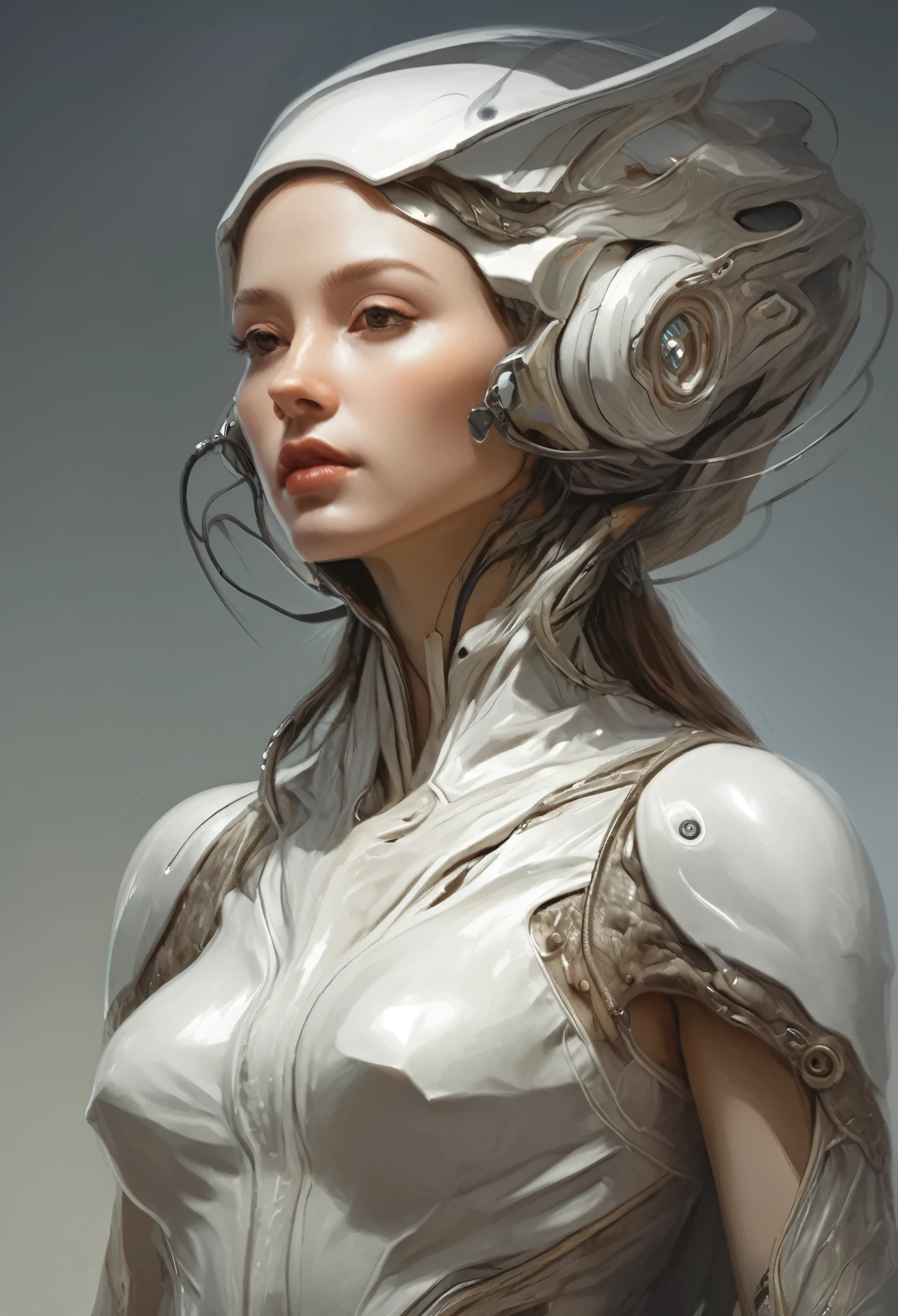 ((Best Quality, masterpiece:1,1), Fantastic view of humanoid alien , Hyper-realistic, insanely detailed This masterpiece of digital art can be compared with the wonderful works of Artgerm., Greg Rutkowski, and Alphonse Mucha