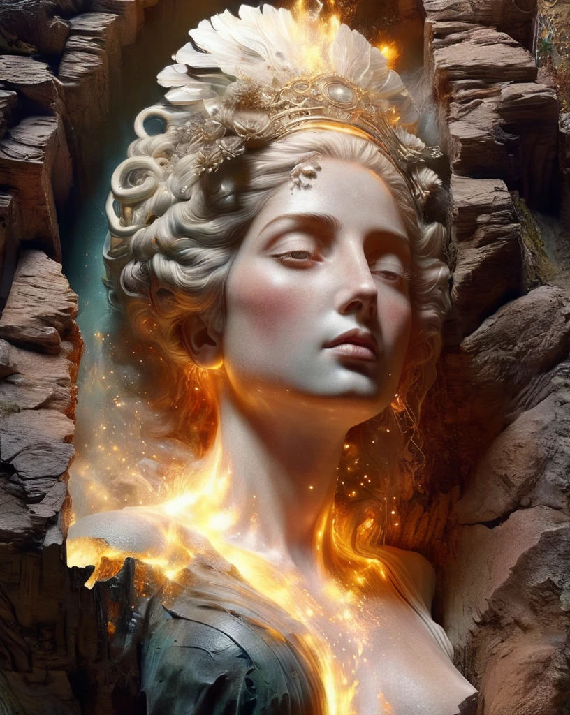 Há uma enorme estátua de uma mulher, Há um rosto nele, Estilo de arte de Philip Hodas, Bipur e Greg Rutkowski, inspirado em Filip Hodas, Mate da alma humana, Sylvain Sarai e Igor Molsky, Yuri Shudorf e Tom Bagshaw, bipur art, Realismo | bipur