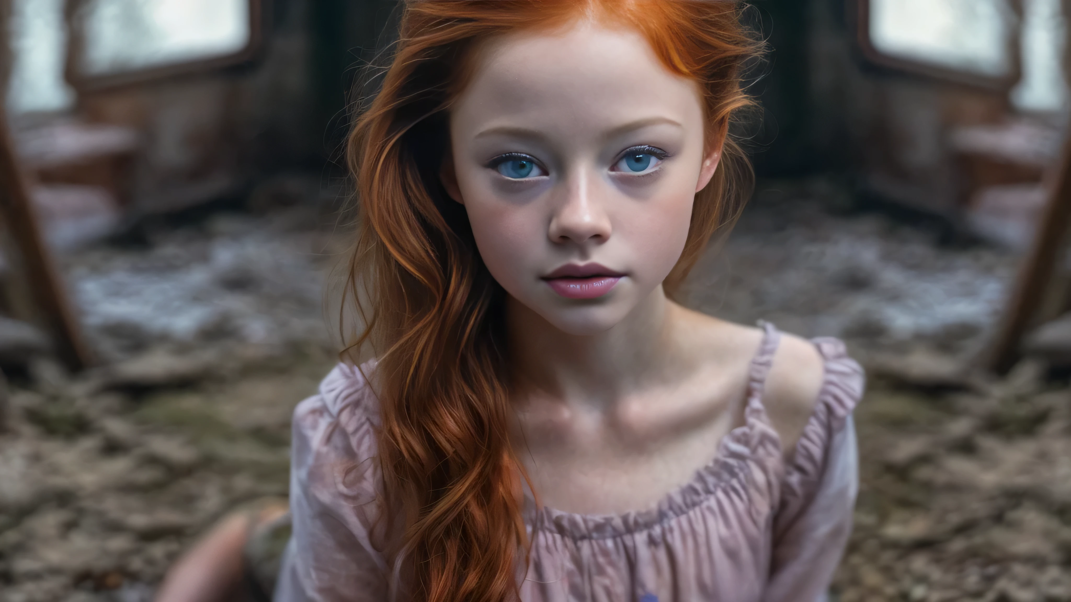 There is a young girl with red hair and blue eyes - SeaArt AI