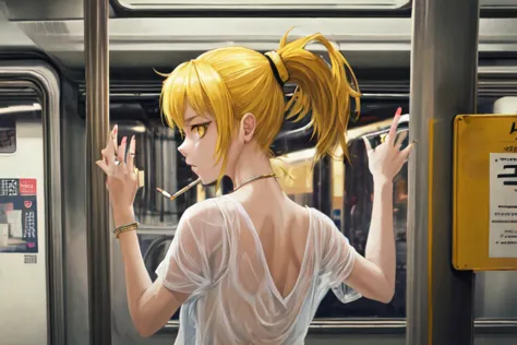 masterpiece, highest quality, one girl, cigarette, take the train,
breaking yellow high ponytail breaking yellow eyes