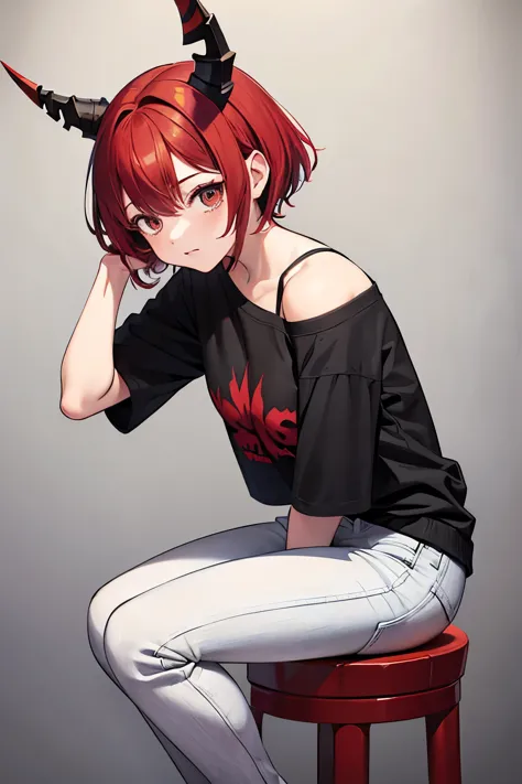 red hair,red This character is a teenage girl with horns that are 12.1 centimeters high and 1.2 centimeters thick. The horns are...