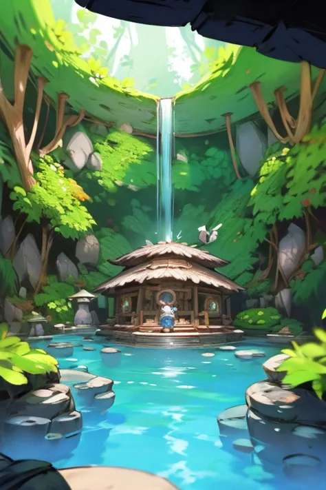 Made in Abyss, Nanachi, small and sexy body, bathing in an underground lake, surprised look, POV, anime movie scene, masterpiece...