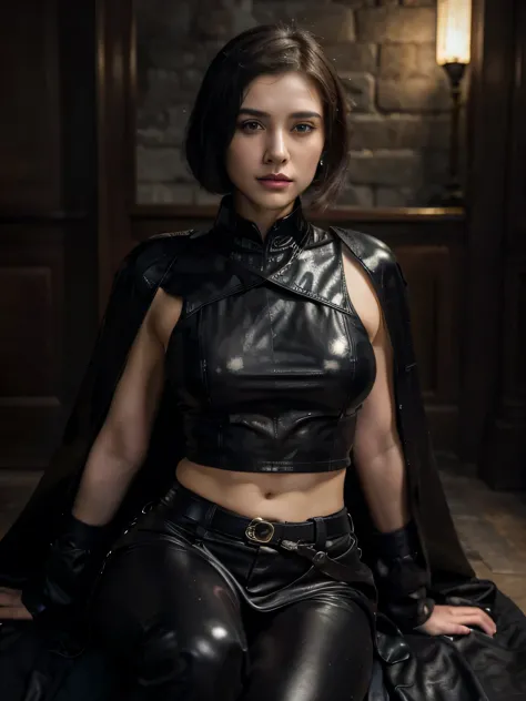 (masterpiece), (((half-length photo:1.4))), (close up), 1girl Ada Wong who is a royal empress sitting on a throne made of obsidi...