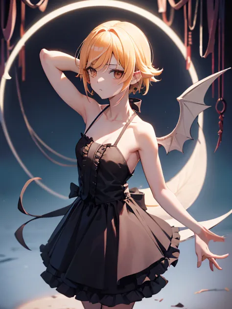 Shinobu matures bat wings、oscuridad、darkness、sangre、Hermosa maga、Rubia Updo、((Todo el cuerpo))、(((foto tomada desde abajo)))、mag...