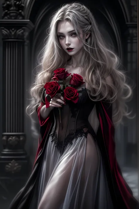 Dark fantasy art, fantasy art, goth art, a picture of a female vampire, exquisite beauty, full body shot, dark glamour shot, pal...