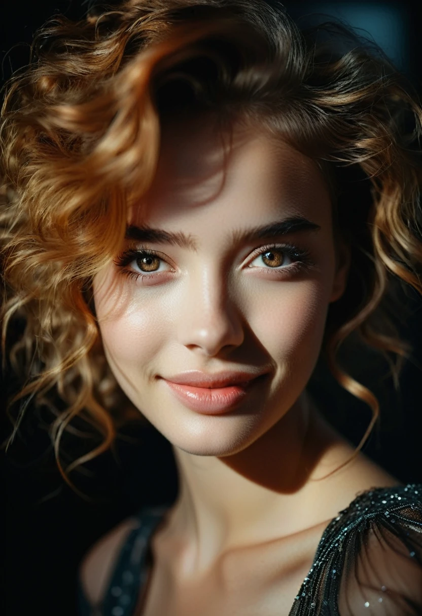 1940s editorial photo: 20 year old girl, 1 woman, solo, in frame, contemptuous smile, in dark room, extremely detailed eyes, detailed symmetrical realistic face, extremely detailed natural texture, peach fuzz, tangled hair, masterpiece, absurd ,award-winning photography by Lee Jeffries,nikon d850 film, kodak portra 400 f1.6 camera lens, extremely detailed, amazing, fine details, rich colors, hyper realistic texture, dramatic lighting, unreal engine, popular on artstation, Cinestill 800 tungsten. photorealistic,Photo in RAW format, Tanvir Tamim, high quality, high resolution,sharp focus, highly detailed, cinematic lighting, 8k uhd, high res, cinematic, neoprene, behance winner, featured on unsplash, cgsociety, unreal engine 5, super sharp focus.(full length, Wide angle, center, without trimming) - AR 9:16 - from 1:2