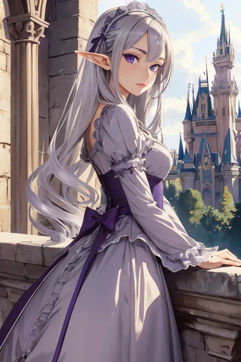 ((best quality)), ((masterpiece)), (detailed), perfect face, girl, arrogant, silver hair, long hair, purple eyes, lolita dress, ...