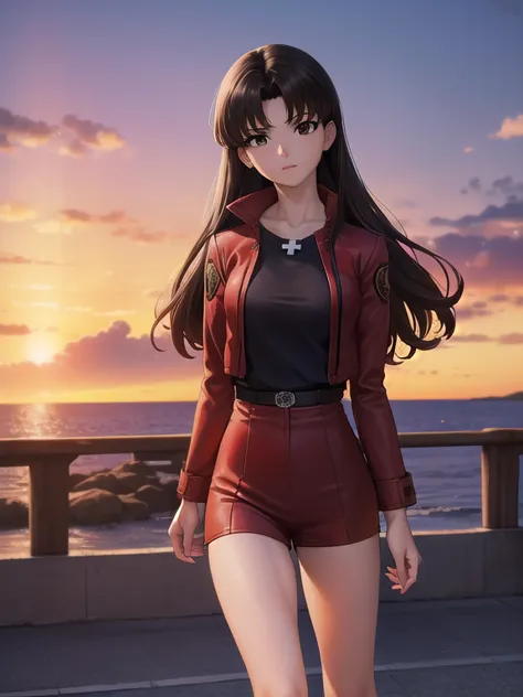 misatokatsuragi, misato katsuragi, pelo largo, (Brown eyes:1.5), pelo azul, (cabello purpura:1.2),
ROMPER dress, chaqueta, pendi...