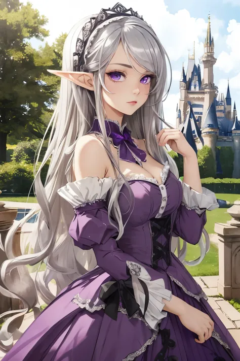 ((best quality)), ((masterpiece)), (detailed), perfect face, girl, arrogant, silver hair, long hair, purple eyes, lolita dress, ...