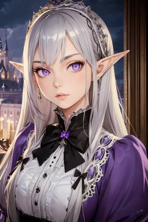 ((best quality)), ((masterpiece)), (detailed), perfect face, girl, arrogant, silver hair, long hair, purple eyes, lolita dress, ...