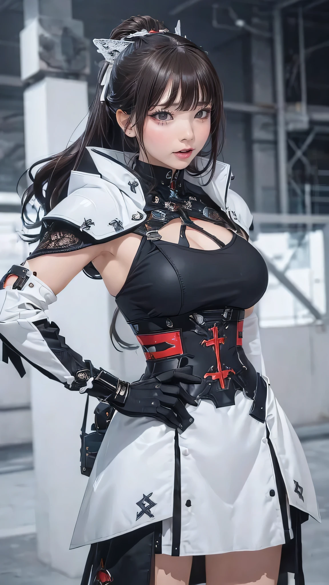 (random fighting pose:1.5),(leather boots,(asymmetrical mecha armor),(long embroidered white lace dress,see through:1.2),(random hairstyle),(Thin type:1.5),(large breasts:1.5),(Highest image quality,(8K), Ultra-realistic, Best Quality, High quality, High Definition, high quality texture, high detailing, Beautiful detailed, fine detailed, extremely details CG, Detailed texture, realistic representation of face, masterpiece, presence)