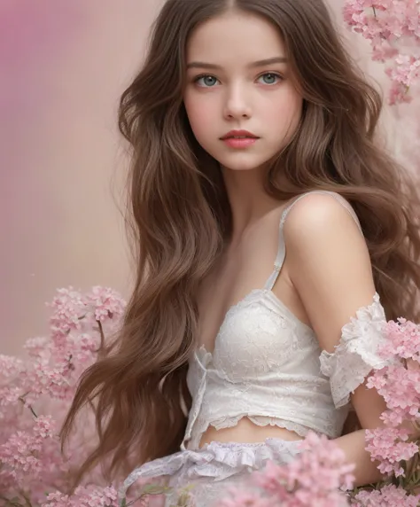 (Cinematic Photo:1.3) of (Realistic:1.3),(Cosy:1.3) beautiful 12 year old girl, (intricate cute brown hair), highly detailed ski...