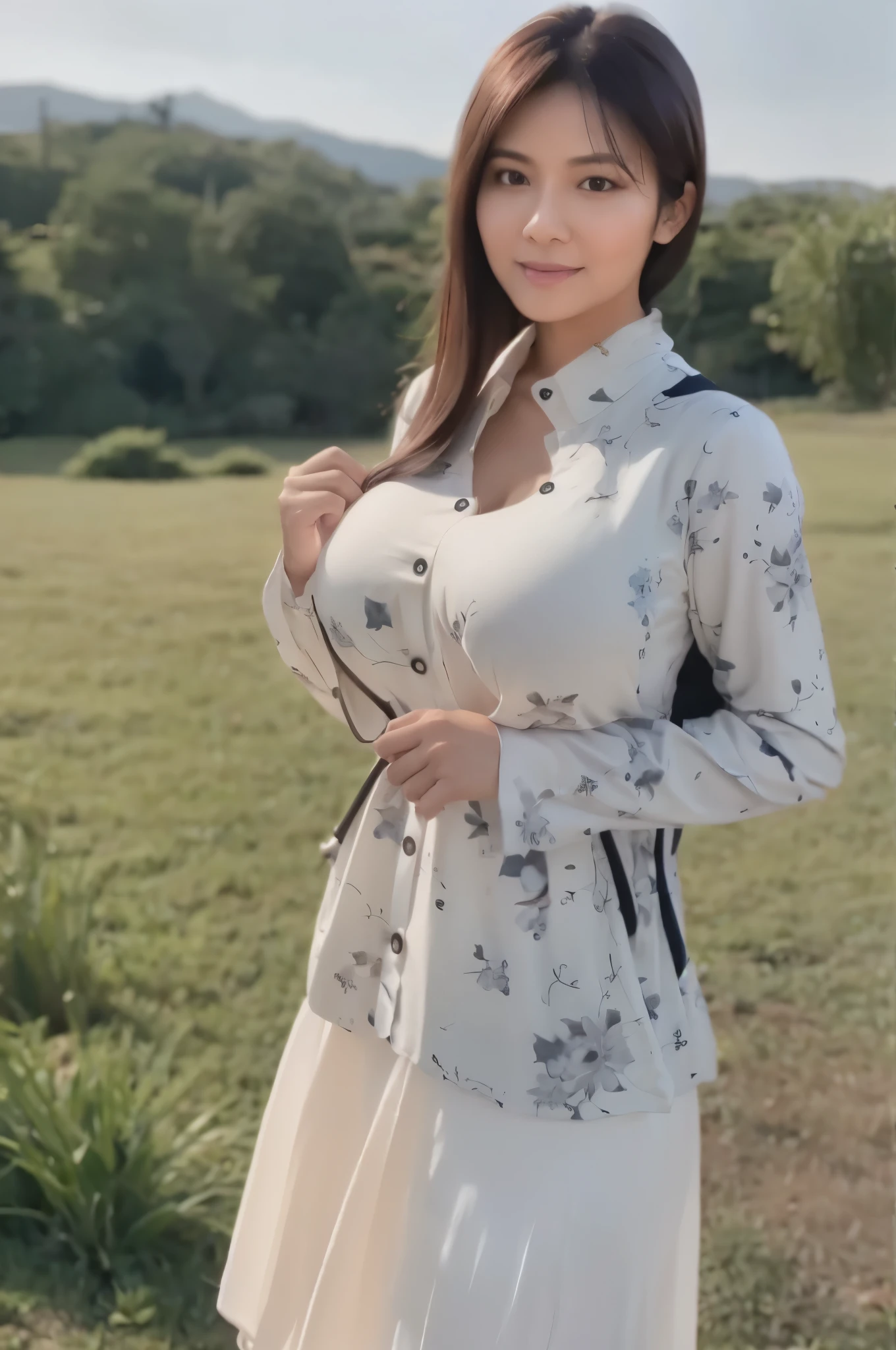 A woman in a white dress standing in a field - SeaArt AI