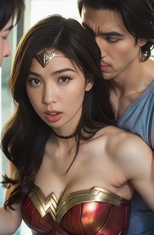 私はWonder Womanです、完璧なWonder Womanの衣装,押しDefeated,Defeated,A man mounts me,Face grabbed、Hug from the front,Hugged,Being strangled,Y...