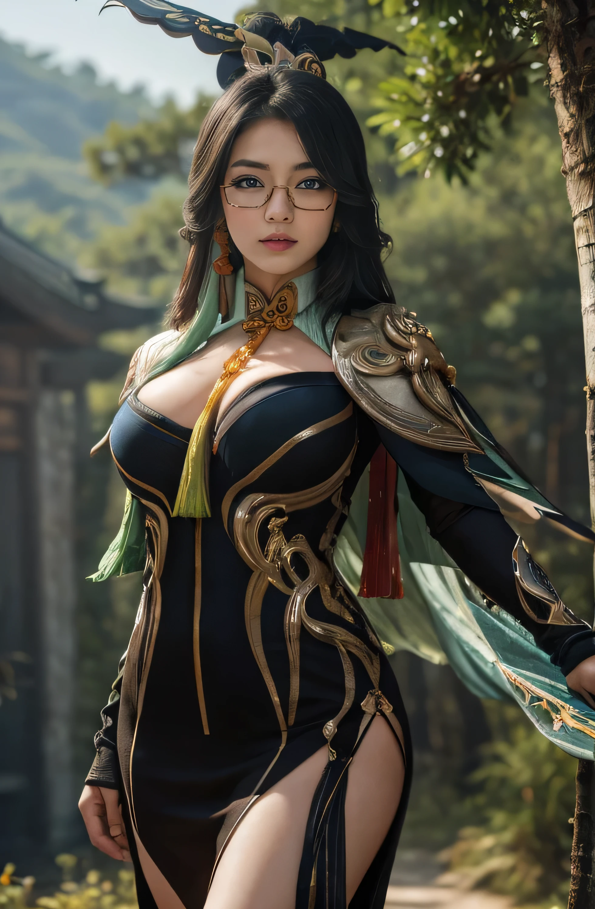 Sexy beautiful girl standing on fantasy forest, nice body big , xianyun character genshin impact, ((xianyun)), 4k HD photo , maáterpiece, fantasy mountain backdrop