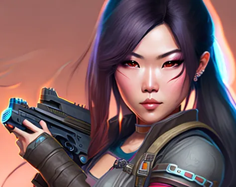 fan art of amy wong, holding machine handgun