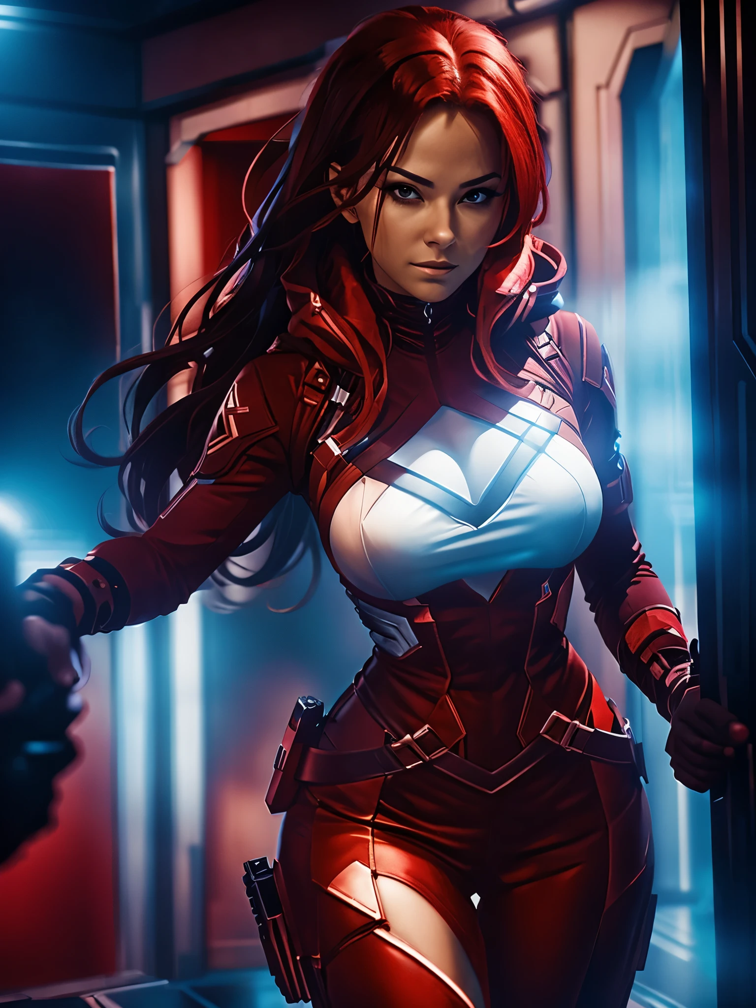 Red, an extraordinary adult woman and skilled assassin, was trained in a hidden facility since childhood. Their exhaustive regimen crafted them into top-tier operatives; Red, recognized for her extraordinary innovation and adaptability, earned a legendary status in espionage. Fearsome to adversaries, her unmatched ability to outmaneuver opponents and excel in high-stakes scenarios adds to her aura of intrigue. Partners in crime, justice, or both, she holds a mysterious, possibly romantic, fondness for her partner, a bond strengthened over years of collaboration.