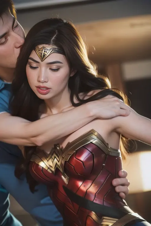 私はWonder Womanです、完璧なWonder Womanの衣装,押しDefeated,Defeated,A man mounts me,Face grabbed、Hug from the front,Hugged,Being strangled,Y...