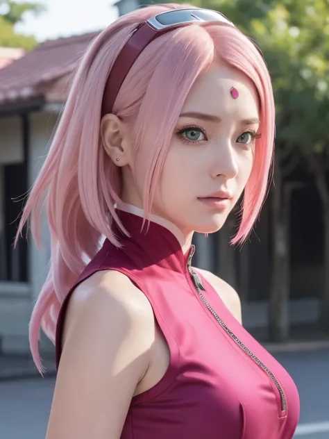 (((masterpiece+highest quality+High resolution+Very detailed))), Sakura Haruno, solo, (([woman]: 1.3 + [beauty]: 1.3+ pink hair:...