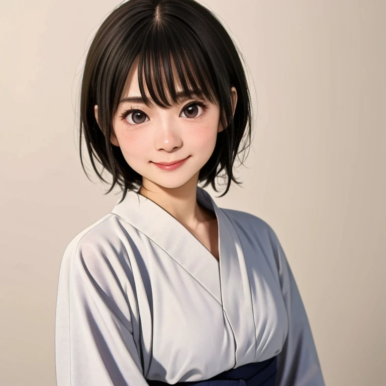 (kawaii 24 year-old Japanese girl, Nogizaka idol, Korean idol), glossy brown hair, (very short hair:1.2), beautiful black eyes, rounded face, narrow shoulders, single eyelid, (no makeup:1.2), (shy smile, noseblush:1.2), (yukata, Japanese traditional clothes), extra small breasts, BREAK, (simple white background:1.2), (view from forward, bust shot, id photo:1.2), BREAK, (masterpiece, best quality, photo realistic, official art:1.4), (UHD, 8K quality wallpaper, high resolution, raw photo, golden ratio:1.3), (shiny skin), professional lighting, physically based rendering, award winning, (highly detailed skin texture, extremely detailed face and eyes textures), Carl Zeiss 85 mm F/1.4, depth of field, (1girl, solo),