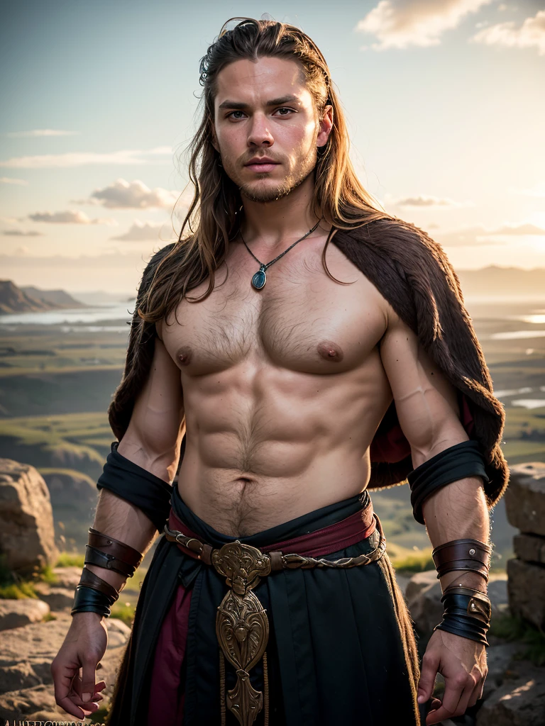 (best quality, masterpiece, highest detailed), (photorealistic:1.2), raw photo, fierce Viking man, viking clothing, upper body shot, fashion photography, embodying bravery and resilience in a rugged landscape, (random background), (vibrant color  ), (intricate details), exposure blend, bokeh, dim light, (hdr:1.4), high contrast, (muted colors, dim colors, soothing tones:1.3), low saturation, morbid