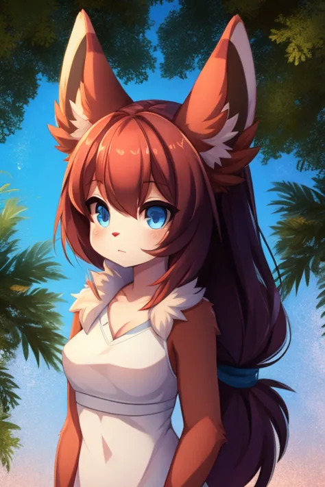 Girl furry, one color background