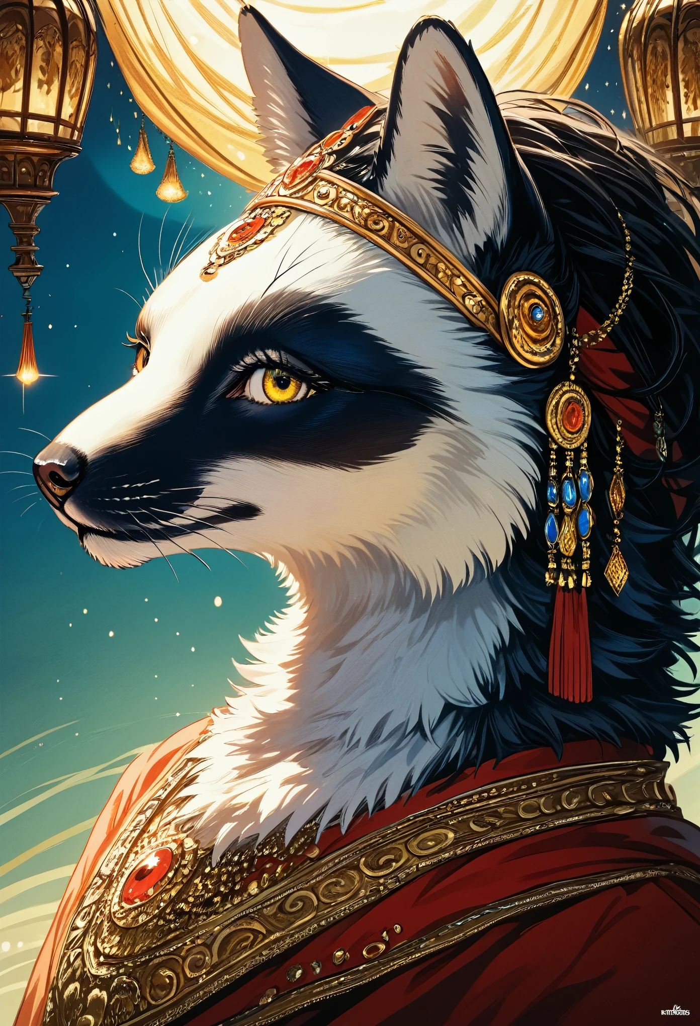 top quality, best quality, High-quality illustrations, masterpiece, super high resolution, detailed background, detailed background, The Arabian Nights' Entertainment, turkish lamp, absurdres(highly detailed beautiful face and eyes)perfect anatomy, expression, good lighting, cinematic shadow(kemono, furry anthro),