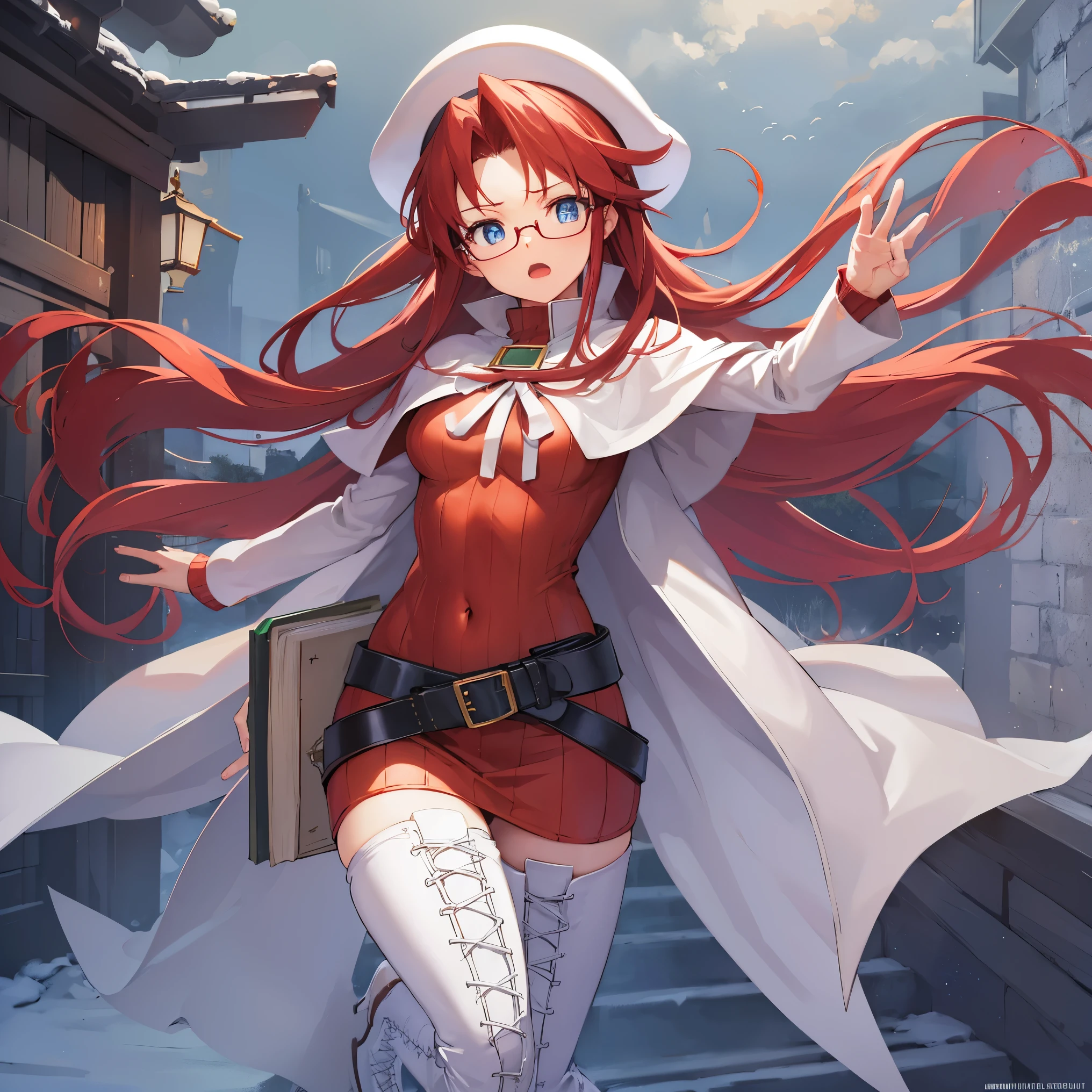 summennightaty, aty, (joven:1.3),leng hair, blue eyes, Rojo hair, grande_boina, tiene, anteojos,
BREAK leng hair, muslos, tiene, vestido, botas, anteojos, cinturón, capa, suéter, zettai ryouiki, boina, thigh botas, calzado blanco, ribbed suéter, loose cinturón,solo,
descansar al aire libre, fantasía,en_cobblestene
,,alta calidad_tenido,perfecto_Dedos,
BREAK (obra maestra:1.2), mejor calidad, high resolutien, fondo de pantalla de unidad 8k, (illustratien:0.8), (hermosos ojos detallados:1.6), cara extremadamente detallada, perfecto lighting, CG extremadamente detallado, (perfecto manos, perfecto anatomy),coveRojo_pezones,coveRojo_ombligo ,medio_eyes:,leng_espada,Axila,Somnoliento,dinámica_lucha_pose,Barril,Rojo_suéter,aparte_piernas,mágico_efecto,Desparramar_piernas, tener_a_libro,maestro,elevar_rodilla,enojado,abierto_boca,elevar_mano,gritar,