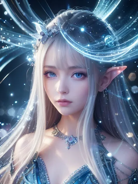 (best quality, 4k, high-resolution, masterpiece:1.2), ultra-detailed, realistic, radiant lighting, epoch elves,silver hair, dodg...