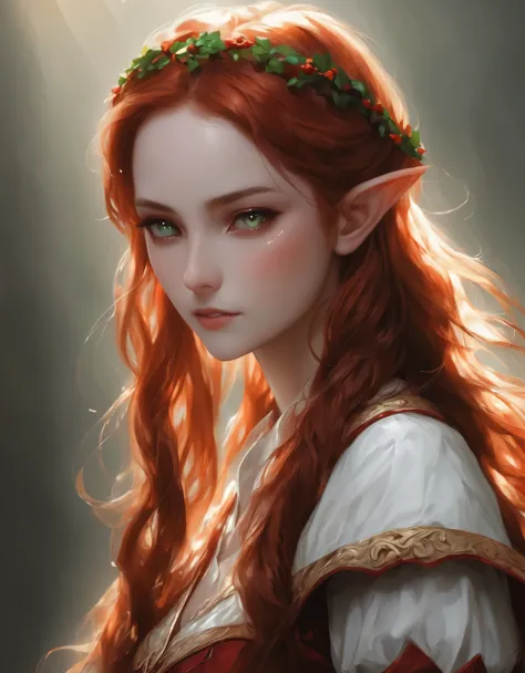 score_9, score_8_up, score_7_up, elf woman, beautiful eyes , red hair, wavy hair
