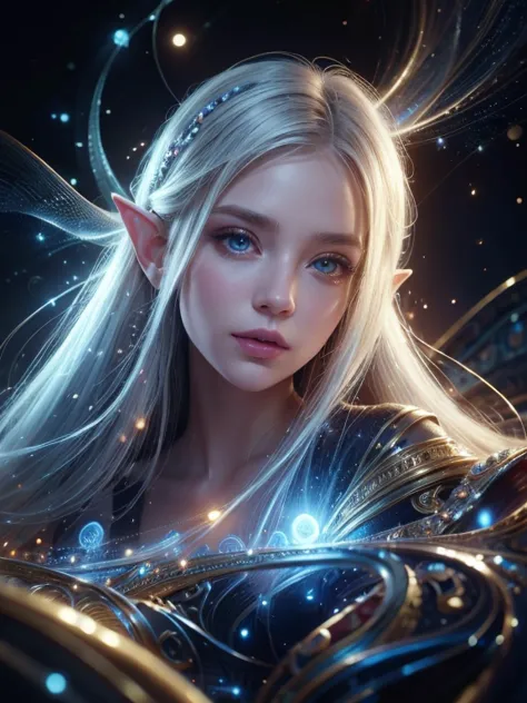 (best quality, 4k, high-resolution, masterpiece:1.2), ultra-detailed, realistic, radiant lighting, epoch elves, white hair, dodg...