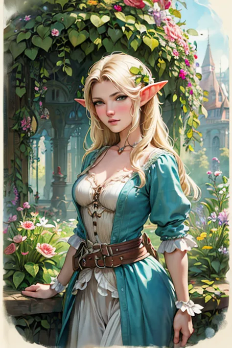 (((estilo Jean-Baptiste Monge:1.0))) linda e surpreendente obra-prima cavaleiro garota,Elf female , flower palace scenery,aquare...