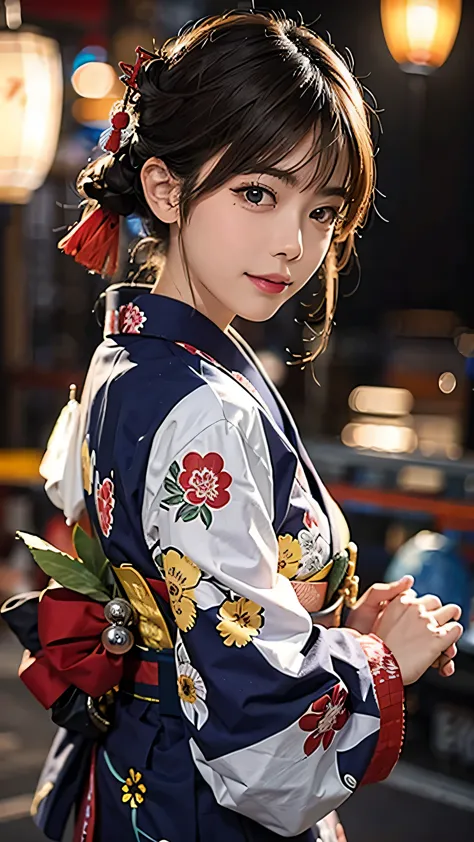 Realistic, alone, Beautiful Japanese Woman, Traditional Kimono, Natural appearance, A kind smile, Impressive Gaze, Traditional h...
