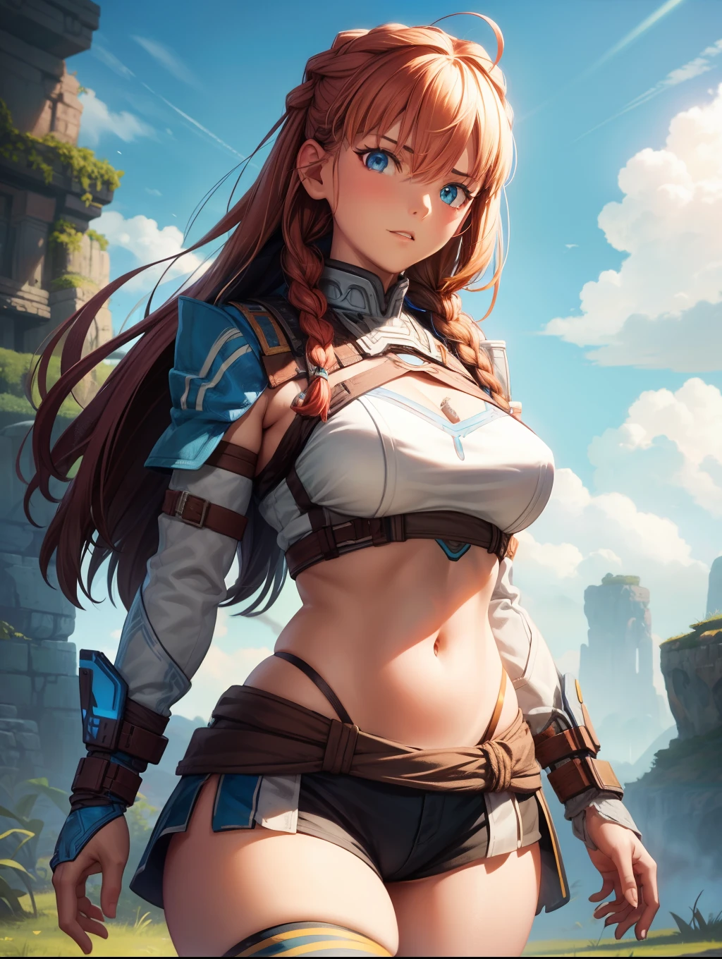 score_9, score_8_up, score_7_up, solid background, cowboy shot, looking at viewer, gothic,
BREAK
Aloy from Horizon Zero Dawn, Bursting breasts, narrow waist, wide hips, thick thighs, big ass
BREAK
csr style