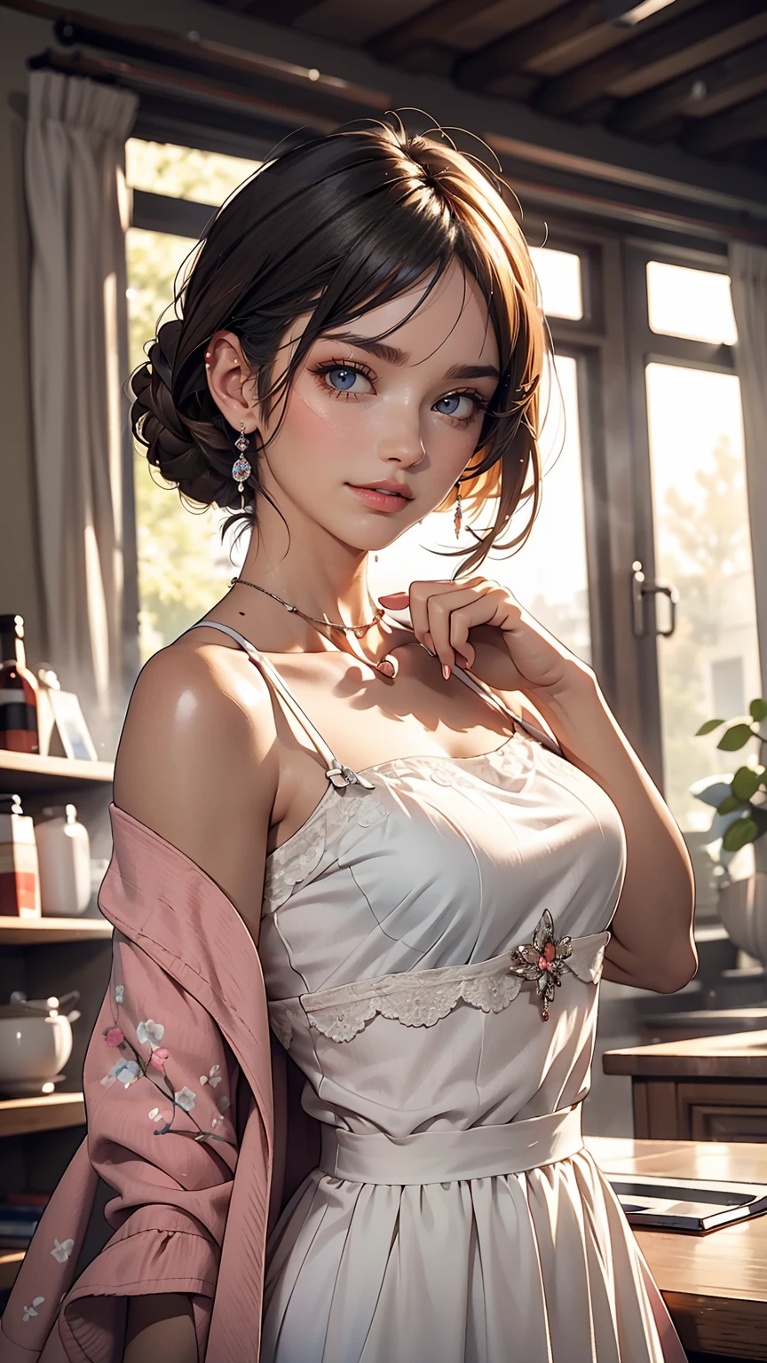 (masterpiece, highest quality:1.2), (High resolution, Abstract:1.1), Super detailed, One girl, Cute pose, camisole, Off the shoulder, Lips parted, smile, blush