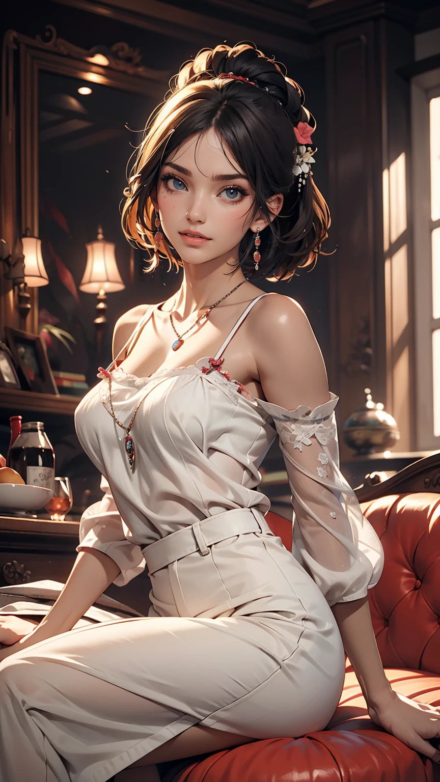 (masterpiece, highest quality:1.2), (High resolution, Abstract:1.1), Super detailed, One girl, Cute pose, camisole, Off the shoulder, Lips parted, smile, blush