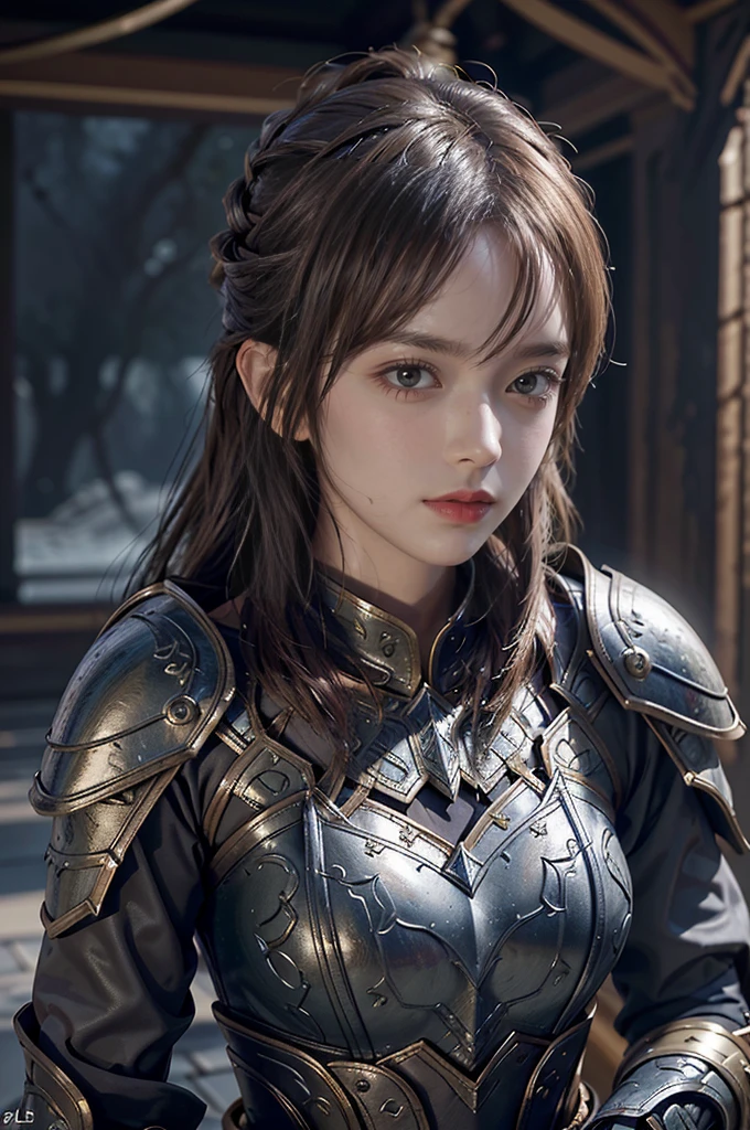 Game Art，Best picture quality，Maximum resolution，8K，(A bust photo)，(portrait)，(Head close-up)，(Rule of Thirds)，Unreal Engine 5 rendering works， (Future Girl)，(Female Warrior)， 
20-year-old girl，((hunter))，Eyes full of details，(Large Breasts)，Elegant and noble，indifferent，brave，
（Medieval style fur combat uniform，glowing magic lines，Detailed animal leather female knight，medieval knight，
Photo poses，Simple background，light，Ray tracing，Game CG，((3D Unreal Engine))，oc rendering reflection pattern