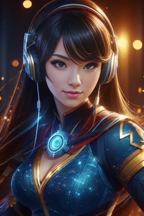 a close up of a girl with headphones on smiling, 8k artgerm bokeh, rossdraws global illumination, league of legends character, s...