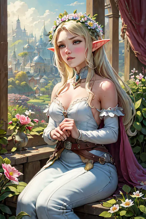 (((estilo Jean-Baptiste Monge:1.0))) linda e surpreendente obra-prima cavaleiro garota,Elf female , com asas nas costas,sentada ...