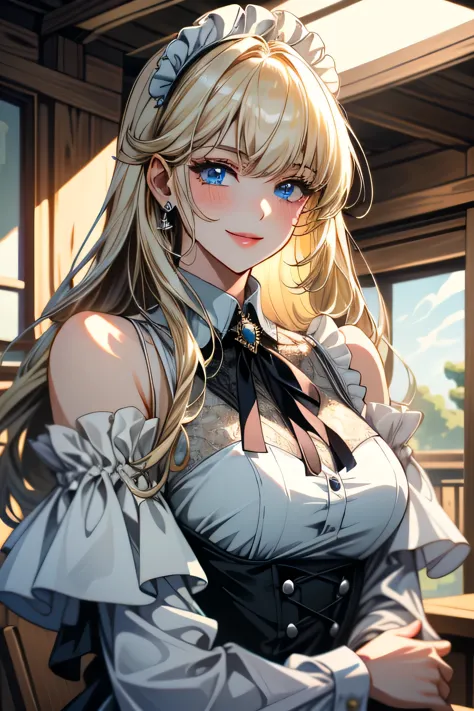 ((ultra detailed, masterpiece, absurdres))
tknlili, 1girl, sexy maid, 30 years old, solo, long hair, bangs, blonde hair, office ...