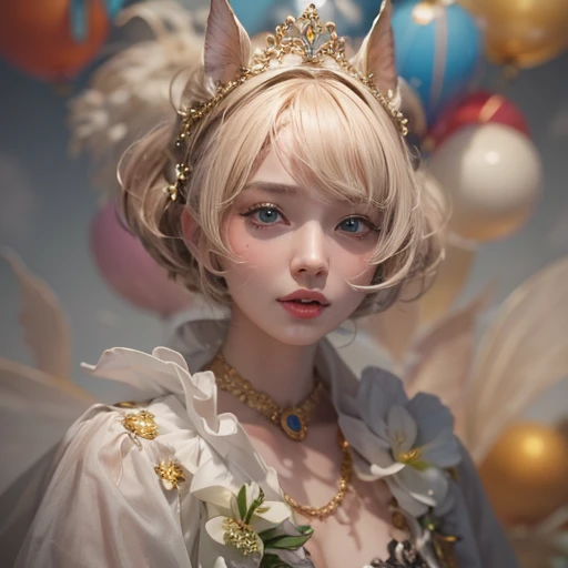 (masterpiece:1.3), (8k, Realistic, RAW Photos, Best image quality: 1.4), Fair-skinned fairy woman、short hair、Cleavage:2.0、Highly detailed face、Attention to detail、double eyelid、Sharp focus:1.2、Beautiful woman:1.4、highest quality、masterpiece、Ultra-high resolution、(Realistic:1.4)、Highly detailed and professionally lit smiles、カーネ・グリフィスを彷彿andさせる非常に詳細な線画, (Donald Trump&#39;clown:1.7), (balloon:1.4), With the power of Vadim Kassim&#39;大胆な色彩and質感, Light and airy, Like the works of Carl Larsson, dark background, dark, evil, fire, パスカル・ブランシュ風の超Realisticなキャラクター, pastel, Grace, Draandic lighting, Expressive camera angles, and, Concept Art, amusement park, masterpiece