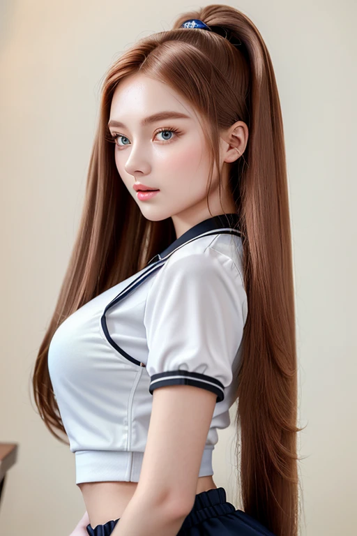 ((highest quality)), ((masterpiece)), (detailed), whole body、wallpaper、Attention to detail、Perfect balance、Tight waist、Chestnut Hair、Beautiful Skin、Beautiful white skin、20 year old Russian woman、(masterpiece:1.3), Best image quality: 1.4, (Rough long hairstyle:1.2)、Bust Size:1.1、Actively moving、Exercising、aerobics