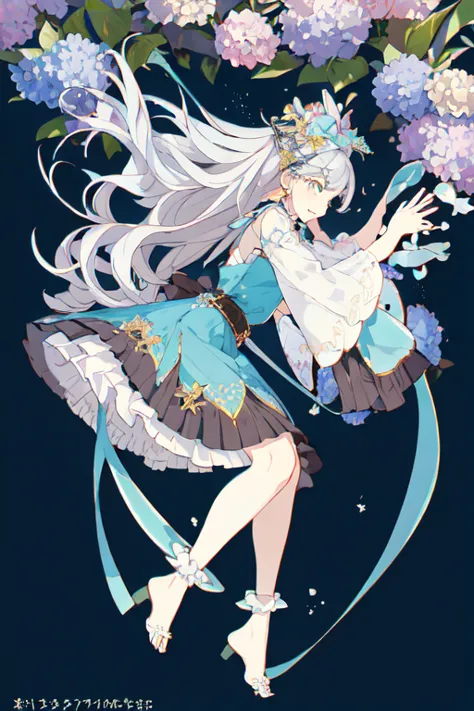 (masterpiece、最high quality、high quality)、One Girl、Girl with hydrangea in bloom、The tips of the hair are blue、Gray Hair、Long Hair...