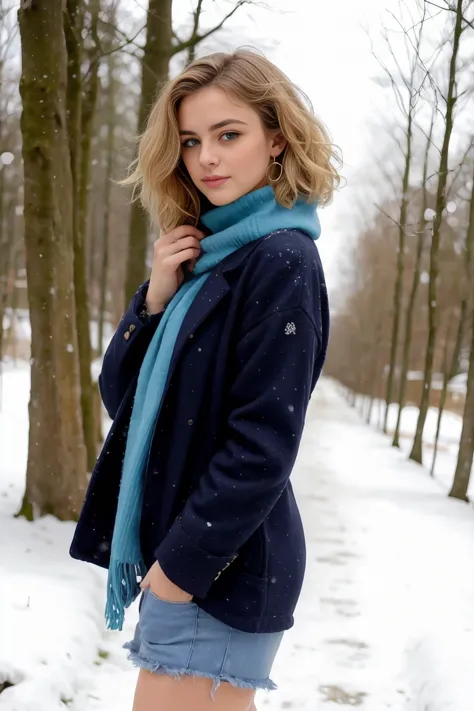 belle femelle,20 ans,seulement,,angle hollandais ,tenue d hivernale,grande veste marron clair,dans la neige au canada, boucles d...