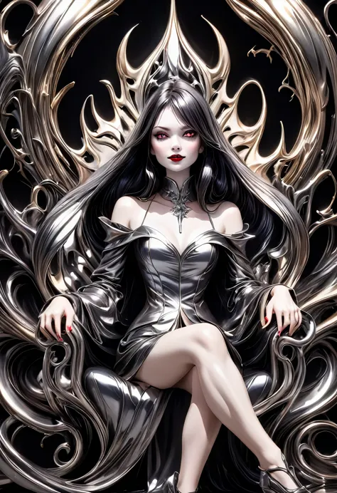 Liquid Metal sculpture, a vampiress sitting on a throne