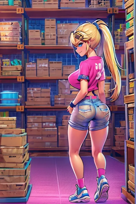 3D ecchi cartoon, sexy doll, bitch style, plastic texture, dynamic back view, cinematic, HD quality, Barbie, blue eyes, blonde, ...