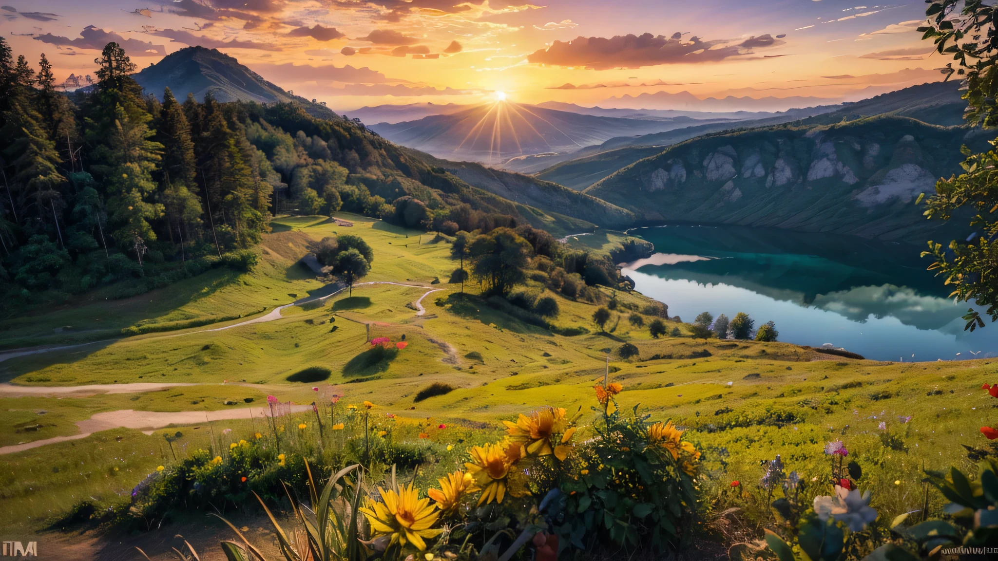 (Paisaje de acuarela) : atardecer，Barcos Alafud en la orilla de un lago de montaña, calma de otoño, hermoso lago, escena cálida y hermosa, Magnífico paisaje natural, Colores impresionantes, Papel tapiz con naturaleza, paisaje colorido y extravagante, lago rojo, Hermosa naturaleza, осенний atardecer, bellos paisajes épicos, Sumérgete en la naturaleza, El paisaje es hermoso, hermoso lago background, impresionante naturaleza en el fondo, Los colores son brillantes y ricos en un paisaje hiperrealista.., En colores fotorrealistas, 4k, Iluminación de cine, Luz natural, Atención a los detalles, Fotorrealista, iluminación y sombreado volumétricos, Pintura digital mate 4k hd, Imágenes impresionantes de 8K,Cor HDR,Pintura de acuarela ultra realista detallada y de alta definición,