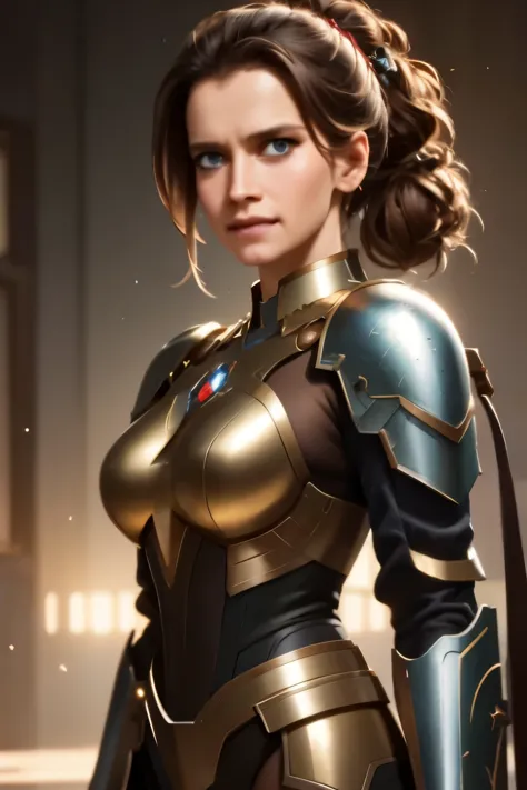 a close up full figure of a woman in a suit of armor, medium close - up ( mcu ), 8k artgerm bokeh, wojtek fus, ig model | artger...