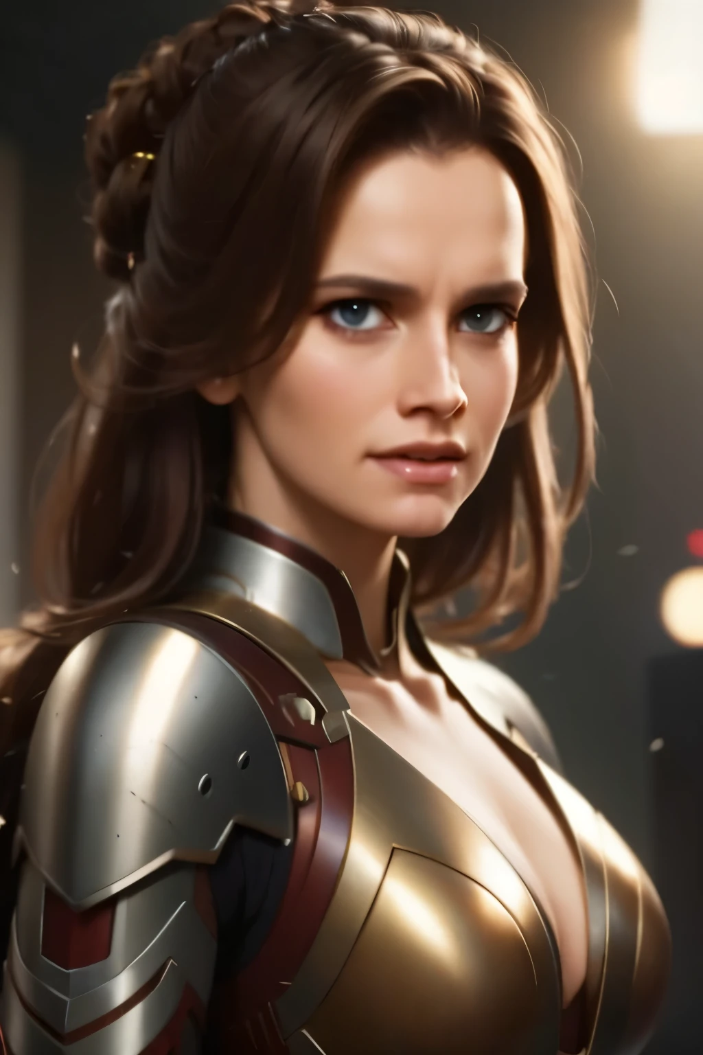 um close de uma mulher com uma armadura, close médio ( UCM ), 8k Artgerm bokeh, Wojtek FUS, modelo | Artgerm, ross tran 8k, by ruan jia and stanley Artgerm, por Jason Chan, cinematic. por Leng Jun, por Yang J, Yanjun Chengt